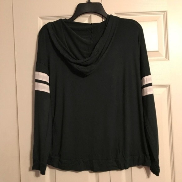 PINK REPUBLIC Medium Hooded Sweatshirt Green White Lightweight Stripes Pullover - Picture 5 of 6